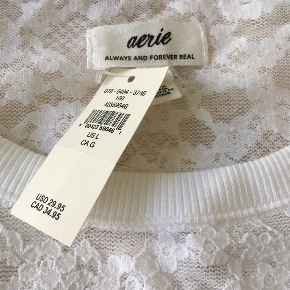 AERIE NWT Women's White Lace Top - Picture 7 of 12